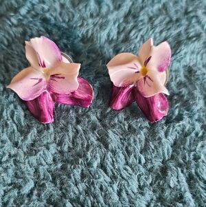 Vintage White and Purple Iris Earrings